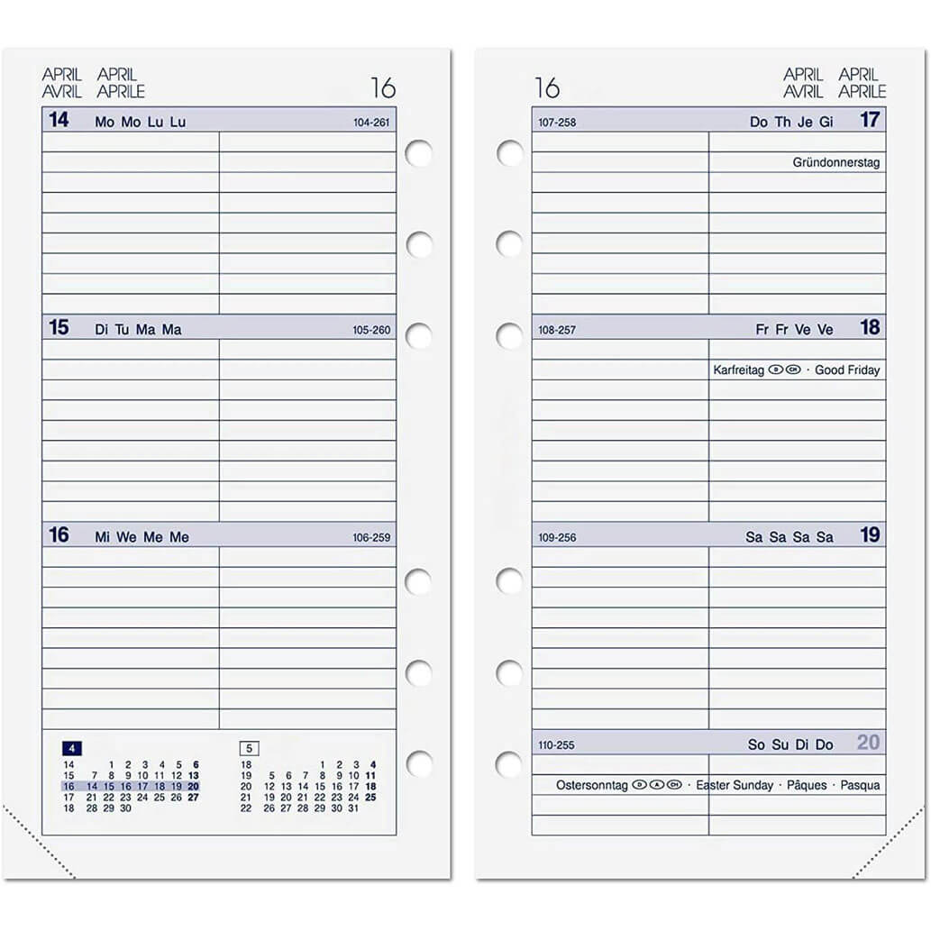 ALMADIH Kalendereinlage A6 Kompakt für 2024 - 1 Woche auf 2 Seiten